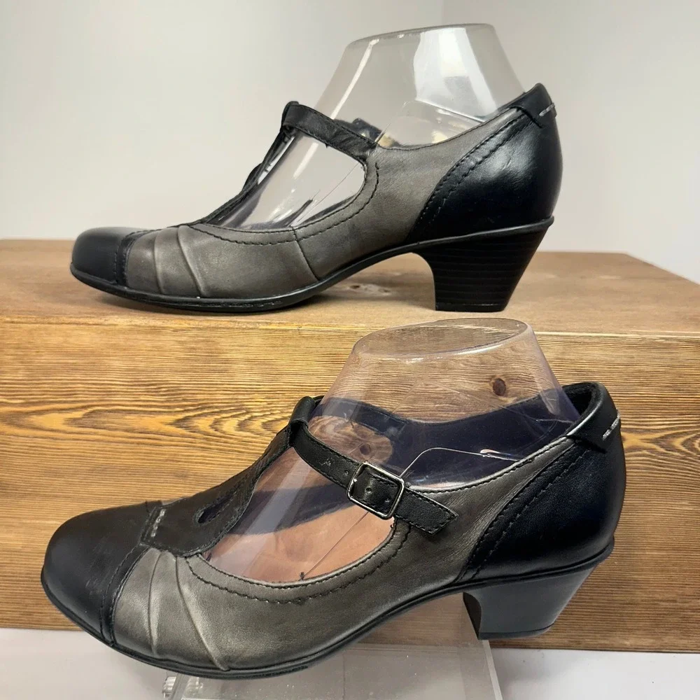 Earth Wanderlust T-Strap Mary Jane Comfort Heels Leather Two Tone 8.5B Academia